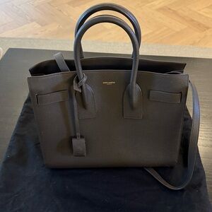 Saint Laurent Brown Pebbled Leather Tote with Shoulder Strap